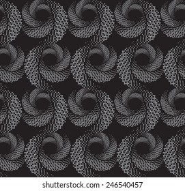 Seamless stylish geometric background. Modern abstract pattern. Flat monochrome design.Repeating ornament of  textured circles on dark gray.