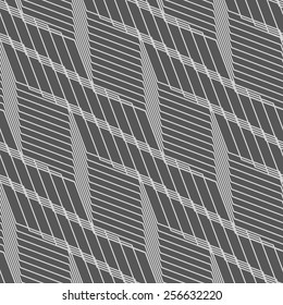 Seamless stylish geometric background. Modern abstract pattern. Flat monochrome design.Monochrome pattern with gray striped diagonal interwoven grid.