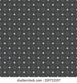 Seamless stylish geometric background. Modern abstract pattern. Flat textured design.Colored geometrical pattern with blue cross shapes on dark gray.