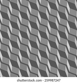 Seamless stylish geometric background. Modern abstract pattern. Flat monochrome design.Monochrome pattern with gray striped diagonal braids with shades on gray.