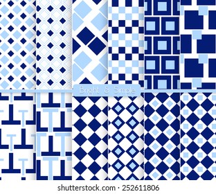 Seamless stylish geometric background set. Simple patterns.Each pattern grouped on separate layer under cover. Easy to edit or recolor.