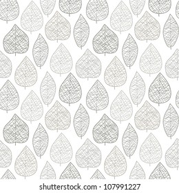 Seamless stylish leaf pattern. Grey on white. Vector illustration