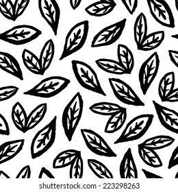 Seamless stylish leaves pattern. Black and white. Vector illustration