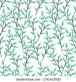 Seamless stylish leaves pattern. Mint green leaves. Modern abstract design for paper, cover, fabric, textile, interior decor and other users.