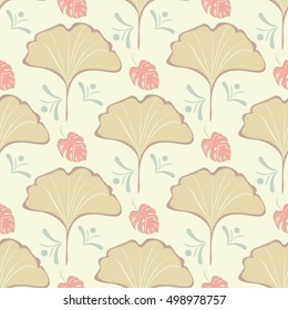 Seamless stylish leaves pattern, vector.