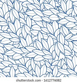 Seamless stylish minimalistic simple pattern with a contour of blue leaves on a white background.