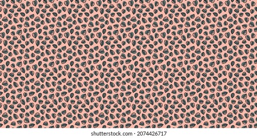 Seamless stylish pattern of abstract gray spots with black contour drops strokes on a pink background. Excellent for fabrics, apparel, graphic design and decor. Vector.