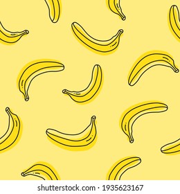 Seamless stylish pattern of bananas on yellow background in flat style. ready to use for cloth, textile, wrap and other.