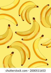 Seamless stylish pattern of bananas on yellow background in flat style. ready to use for cloth, textile, wrap and other.
