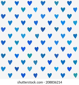 Seamless stylish pattern with bright blue hand drawn hearts. Vector illustration