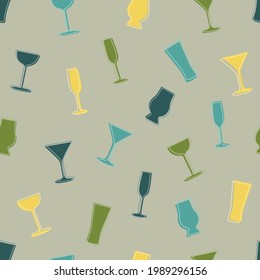 Seamless stylish pattern of cocktail alcoholic drinks glass in flat style. ready to use for cloth, textile, wrap and other.