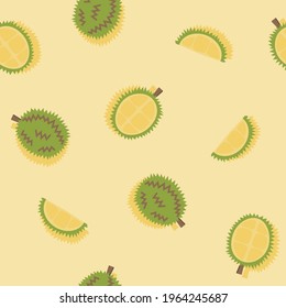 Seamless stylish pattern of Durian Fruit on yellow background in flat style. ready to use for cloth, textile, wrap and other.