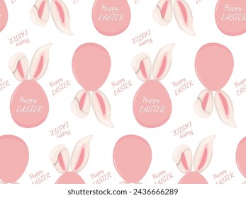 Patrón elegante sin costuras de huevos de Pascua de color rosa suave con orejas de conejito blanco. Vector sin fin de fondo de vacaciones para el diseño de textiles, ropa, papel de envoltura, banner, redes sociales