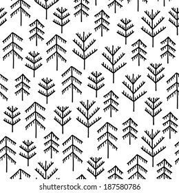 Seamless stylish pattern with hand drawn trees. Vector illustration