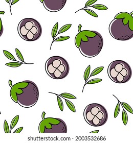 Patrón elegante sin inconfundibles con frutos de mango. Fondo vectorial de frutas enteras y rodajas. Diseño plano. Ideal para textiles, papel de envoltura, papel pintado. Ilustración aislada en blanco. 