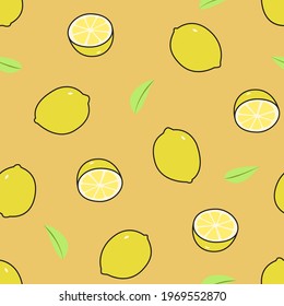 Seamless stylish pattern of summer lemon slices background in flat style. ready to use for cloth, textile, wrap and other.