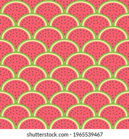 Seamless stylish pattern of summer watermelon slices background in flat style. ready to use for cloth, textile, wrap and other.