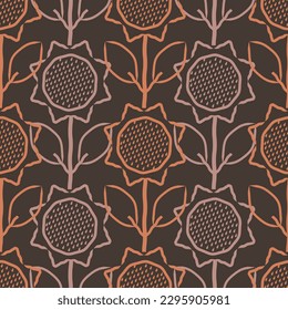 Seamless stylish pattern of sunflowers in pleasant colors