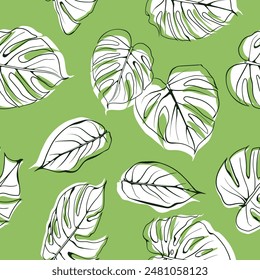 Seamless Stylish Pattern of White Leaves on Green Background: Freshness and Elegance for Your Design Projects