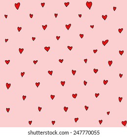 Seamless stylish pink pattern with  red hearts. Vector illustration.St. Valentine's Day Concept