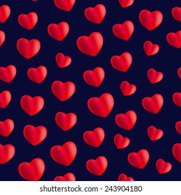 Seamless stylish red pattern with hearts. Vector illustration