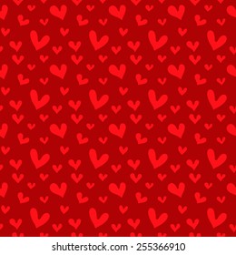 Seamless stylish red pattern with hearts. Romantic vector background.