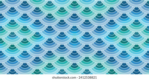 Seamless stylization blue marine geometric vintage pattern of circles. Vector image