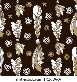 Seamless stylized abstract pattern (background) with braids silhouette.  Texture with braids.