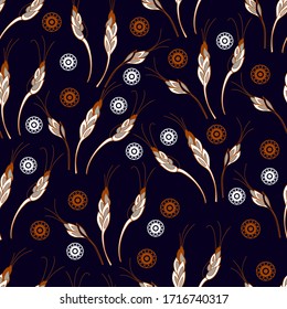 Seamless stylized abstract pattern (background) with spica silhouette.  Texture with spikelets.