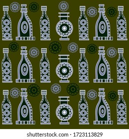 Seamless stylized abstract pattern (background) with bottles silhouette.  Texture with  bottles.