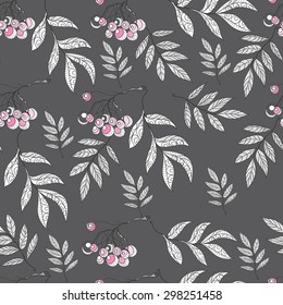 Seamless stylized abstract pattern (background) with rowan  silhouette.  