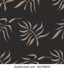 Seamless stylized abstract pattern (background) with palm leaves silhouette.  Texture with  leaves.