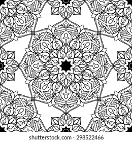Seamless, stylized African ornament. Vector oriental pattern of mandalas on a white background.