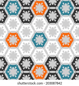 Seamless stylized bright floral pattern on a gray background