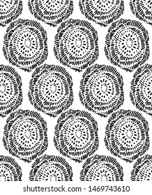  Seamless Stylized Flower Pattern Ornament with Black Strokes on a White Background