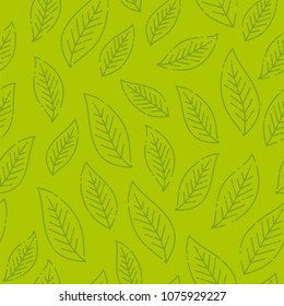 Seamless stylized green leaf pattern. Template wallpapers, site background, print design, cards, menu design, invitation. Summer and autumn theme. Vector illustration.
