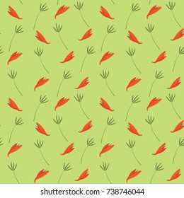 Seamless stylized leaf orange flower grass pattern background
