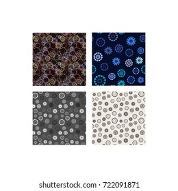 Seamless stylized monochrome floral pattern set. Abstract ethnic pattern with ornamental foliage.