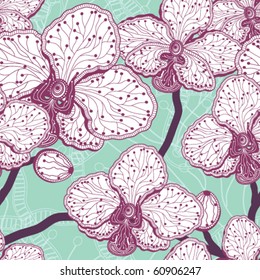 Seamless stylized orchid flower pattern
