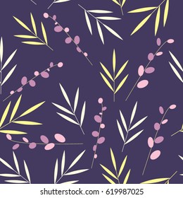 Seamless stylized pattern with leaves and flowers. Simple shapes.
