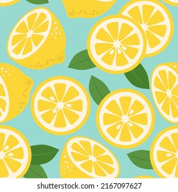 Patrón sin costura y estilizado con limones. Frutas jugosas y maduras de color amarillo. Diseño moderno de textiles, imprenta, papel envolvente, pancarta, afiche. Ilustración del vector