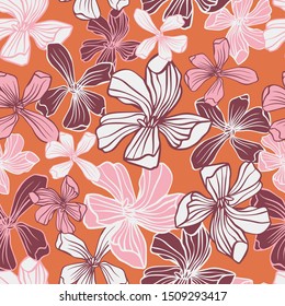 Seamless stylized pattern with pink flowers. 