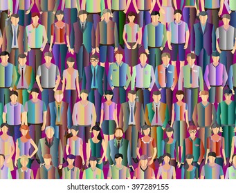 seamless stylized people background with crowd of different casual people