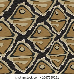 Seamless Stylized Python Snake Pattern.  A Brown Snake Skin Print. Vector 10 Eps