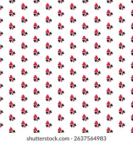 Seamless Stylized Red Flower Pattern with Black Leaves on White Background – Vibrant Playful Floral Design