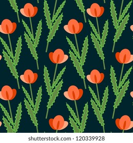 Seamless stylized red poppies pattern