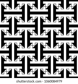 Seamless stylized Sayagata pattern. Repeated interlocking figures background. Oriental ornament wallpaper. Modern ethnic image. Ancient mosaic motif. Digital paper for textile print. Vector art.