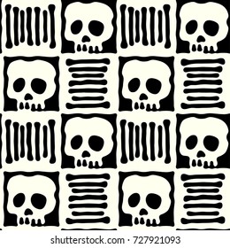 Seamless stylized skull pattern.Hand drawn doodle texture. Perfect for invitations, posters, banners,fabric, textile, wrap,apparel design