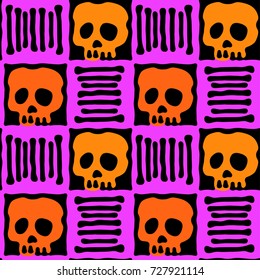 Seamless stylized skull pattern.Hand drawn doodle texture. Perfect for invitations, posters, banners,fabric, textile, wrap,apparel design