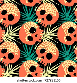 Seamless stylized skull pattern.Hand drawn doodle texture. Perfect for invitations, posters, banners,fabric, textile, wrap,apparel design